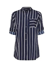 Yours Curve Blue Stripe Boyfriend Shirt - Image 5 of 5