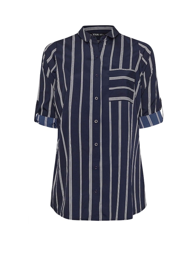 Yours Curve Blue Stripe Boyfriend Shirt - Image 5 of 5