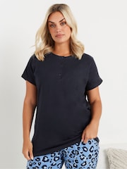 Yours Curve Blue Placket Short Sleeve 100% Cotton Pyjama Top - Image 1 of 5