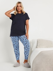 Yours Curve Blue Placket Short Sleeve 100% Cotton Pyjama Top - Image 2 of 5