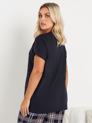 Yours Curve Blue Placket Short Sleeve 100% Cotton Pyjama Top - Image 3 of 5