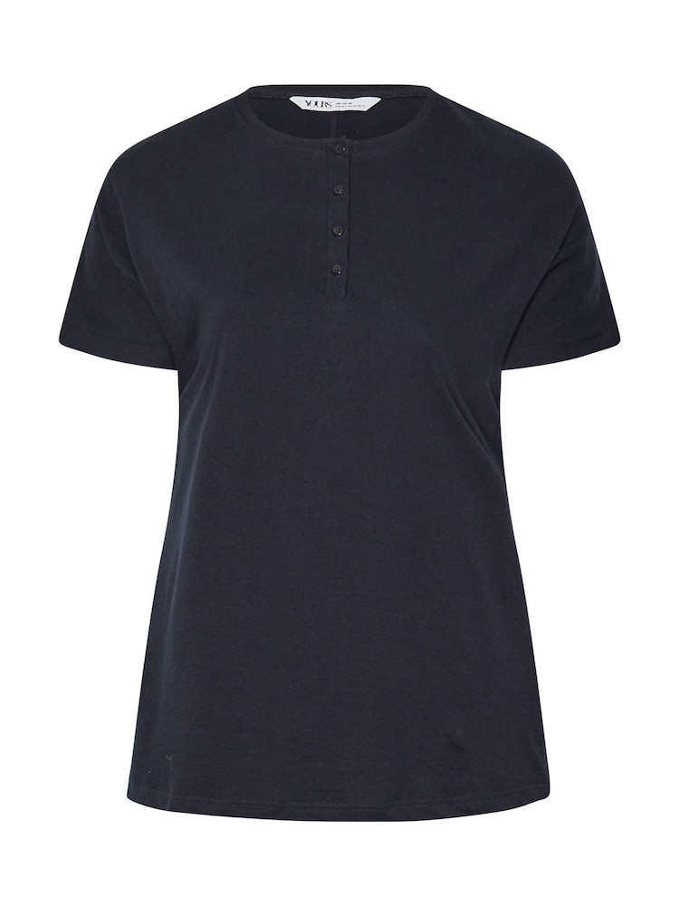 Yours Curve Blue Placket Short Sleeve 100% Cotton Pyjama Top - Image 5 of 5