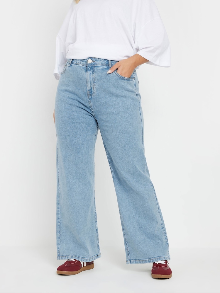 Yours Curve Blue Wide Leg Jeans - Image 1 of 5