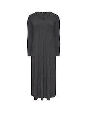 Yours Curve Grey V-Neck Ribbed Flare Dress - Image 5 of 5