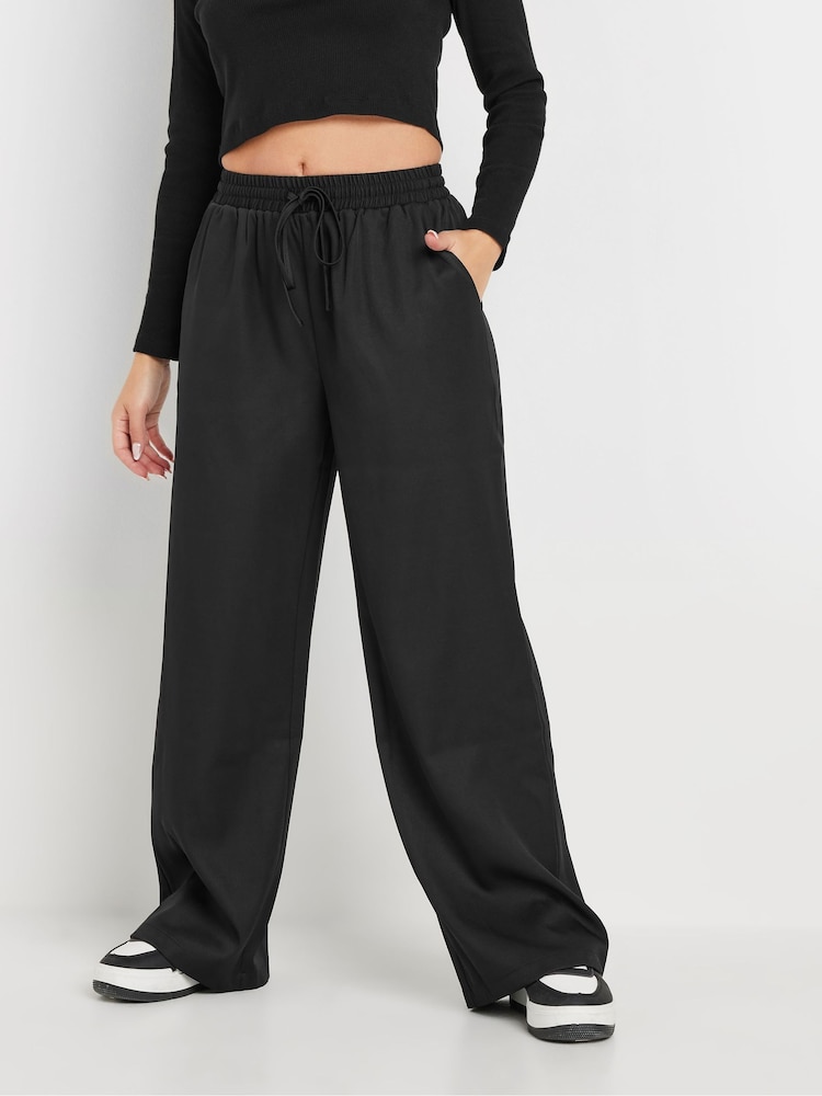 PixieGirl Petite Black Tie Waist Wide Leg Trousers - Image 2 of 5