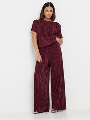 PixieGirl Petite Red Wide Leg Plisse Trousers - Image 1 of 4