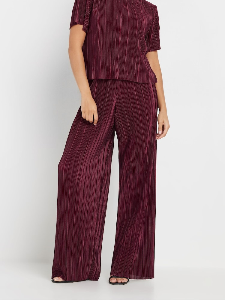 PixieGirl Petite Red Wide Leg Plisse Trousers - Image 2 of 4