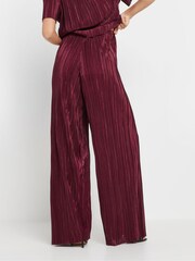 PixieGirl Petite Red Wide Leg Plisse Trousers - Image 3 of 4