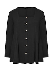 Yours Curve Black Texture Button Front Top - Image 5 of 5