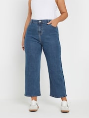 Yours Curve Blue Wide Leg Cropped Trousers - Image 1 of 5