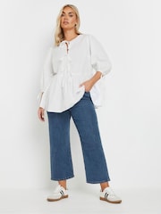 Yours Curve Blue Wide Leg Cropped Trousers - Image 2 of 5