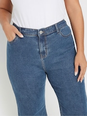 Yours Curve Blue Wide Leg Cropped Trousers - Image 4 of 5
