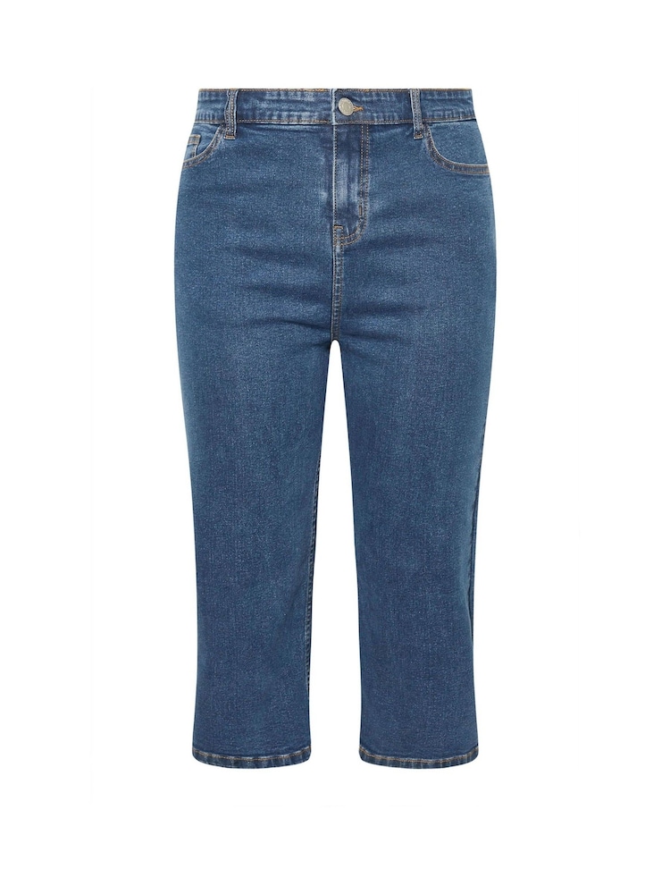 Yours Curve Blue Wide Leg Cropped Trousers - Image 5 of 5