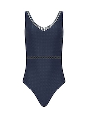 Long Tall Sally Blue Textured Ladder Swimsuit - Image 5 of 6