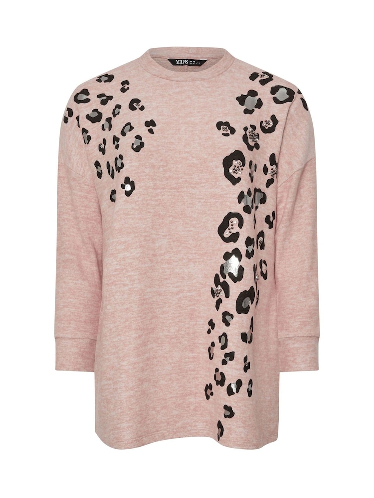Yours Curve Pink Placement Animal Studded Jumper - Image 5 of 5