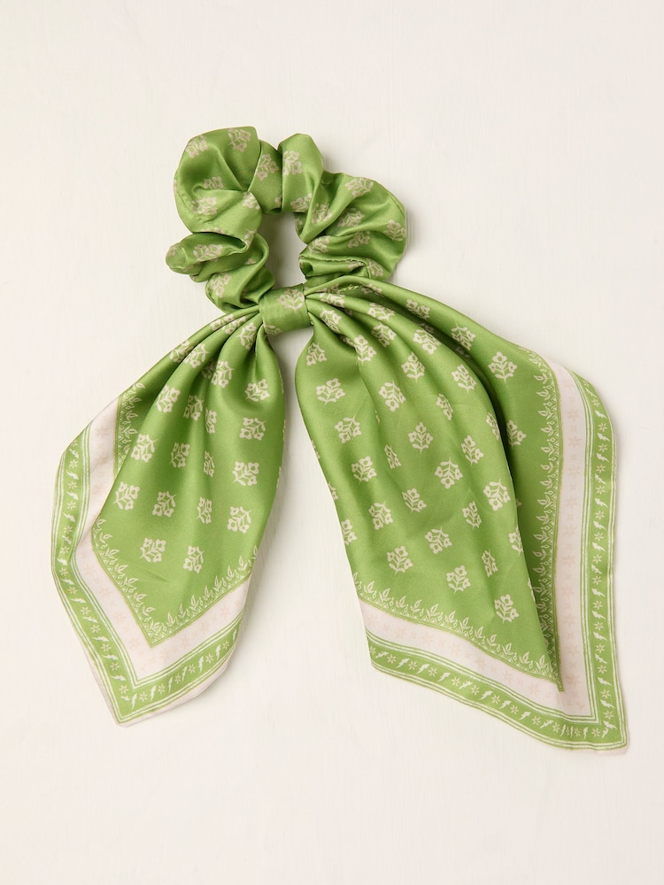 FatFace Green Printed Tie Scrunchie - Image 1 of 2 FatFace Green Printed Tie Scrunchie - Image 1 of 2