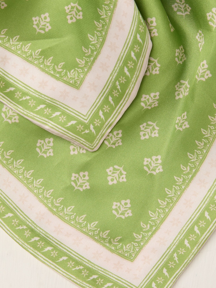 FatFace Green Printed Tie Scrunchie - Image 2 of 2 FatFace Green Printed Tie Scrunchie - Image 2 of 2