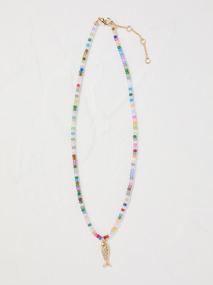 FatFace Multi Fish Pendant Beaded Necklace - Image 1 of 2