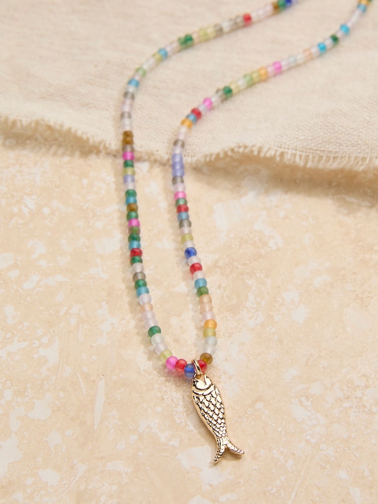 FatFace Multi Fish Pendant Beaded Necklace - Image 2 of 2