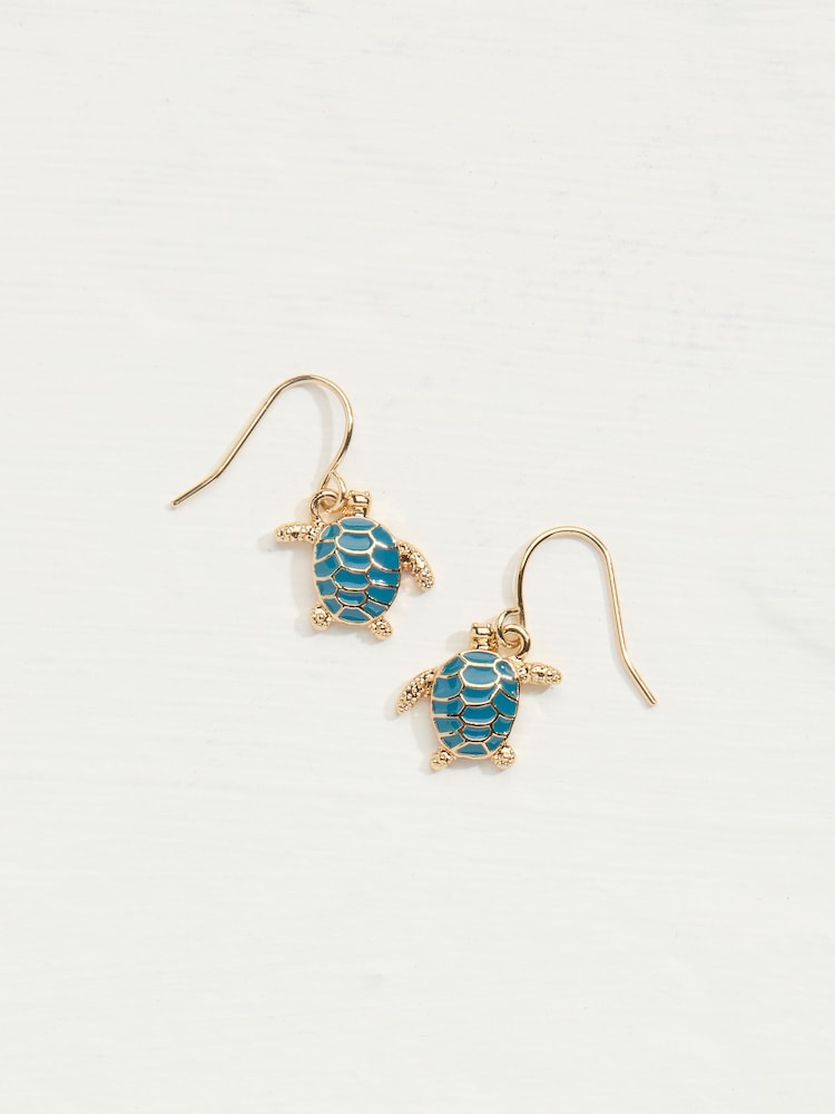 FatFace Teal Blue Turtle Drop Earrings - Image 1 of 2