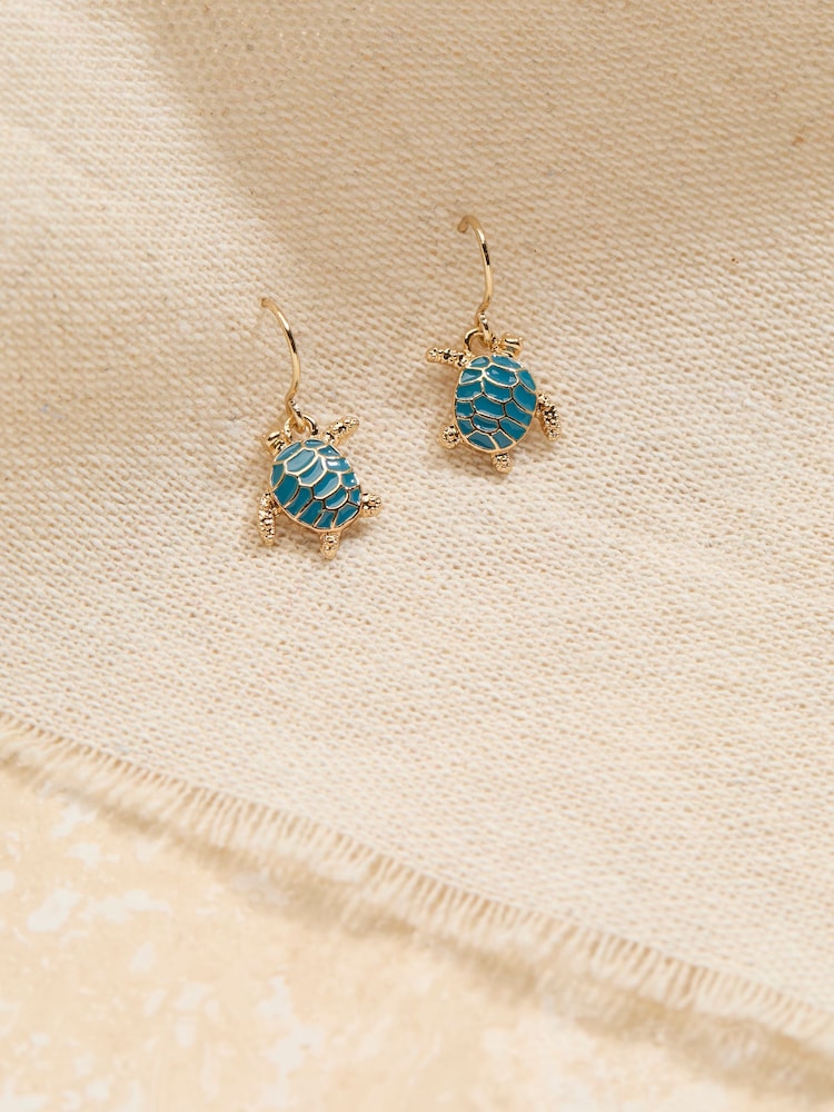 FatFace Teal Blue Turtle Drop Earrings - Image 2 of 2