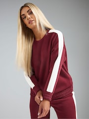 Yours Curve Burgundy Red Limited Collection Side Stripe Sweatshirt - Image 1 of 5