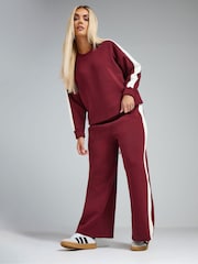 Yours Curve Burgundy Red Limited Collection Side Stripe Sweatshirt - Image 2 of 5