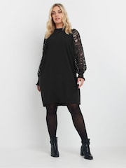 Yours Curve Black Lace Sleeve Dress - Image 2 of 9