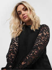 Yours Curve Black Lace Sleeve Dress - Image 4 of 9