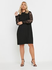 Yours Curve Black Lace Sleeve Dress - Image 5 of 9