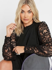 Yours Curve Black Lace Sleeve Dress - Image 8 of 9