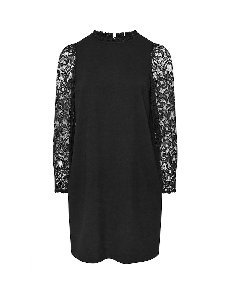 Yours Curve Black Lace Sleeve Dress - Image 9 of 9