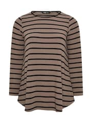 Yours Curve Brown Long Sleeve Ribbed Stripe Swing T-Shirt - Image 5 of 5