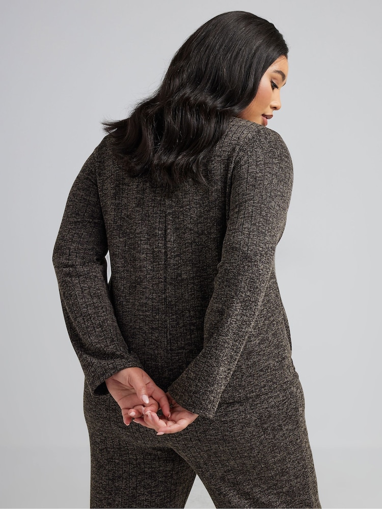 Yours Curve Grey Limited Collection Ribbed Pocket Detail Sweat Shirt - Image 2 of 5
