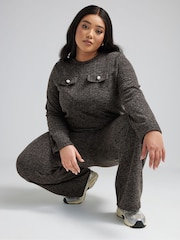 Yours Curve Grey Limited Collection Ribbed Pocket Detail Sweat Shirt - Image 3 of 5