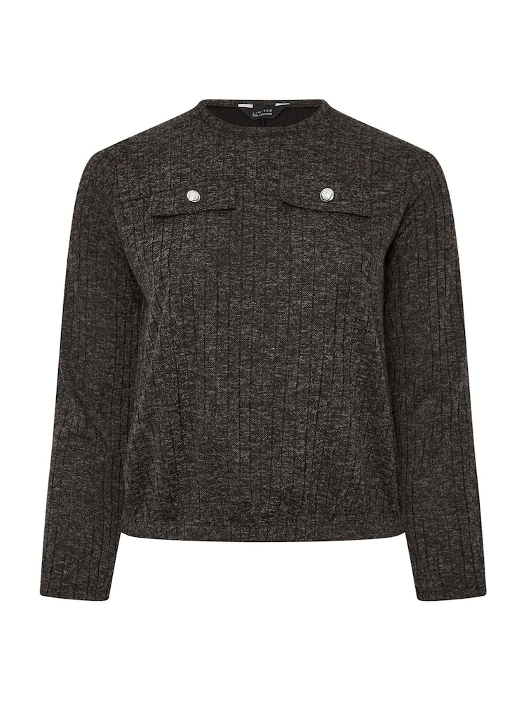 Yours Curve Grey Limited Collection Ribbed Pocket Detail Sweat Shirt - Image 5 of 5