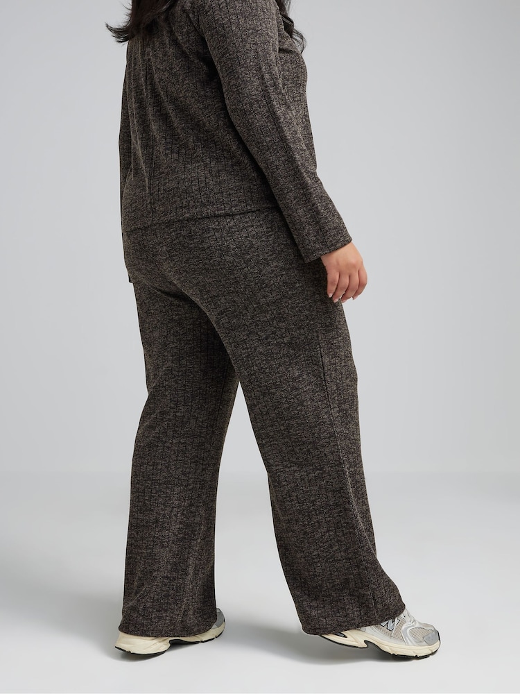 Yours Curve Grey Limited Textured Ribbed Wide Leg Trousers - Image 2 of 4