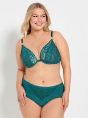 Yours Curve Green Lace Underwired Plunge Bra - Image 1 of 7