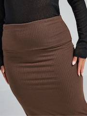 Yours Curve Brown Limited Ribbed Fold Over Chocolate Skirt - Image 4 of 5