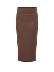 Yours Curve Brown Limited Ribbed Fold Over Chocolate Skirt - Image 5 of 5