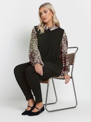 Yours Curve Black Leopard Print Brushed 2-In-1 Top - Image 2 of 5