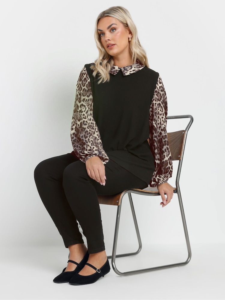 Yours Curve Leopard Print Brushed 2-In-1 Top - Imagen 2 de 5 Yours Curve Leopard Print Brushed 2-In-1 Top - Imagen 2 de 5