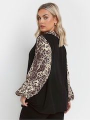 Yours Curve Black Leopard Print Brushed 2-In-1 Top - Image 3 of 5