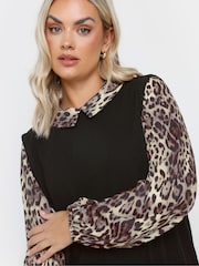 Yours Curve Black Leopard Print Brushed 2-In-1 Top - Image 4 of 5