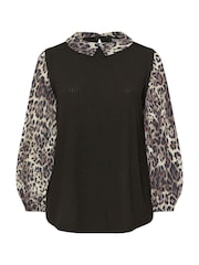 Yours Curve Black Leopard Print Brushed 2-In-1 Top - Image 5 of 5