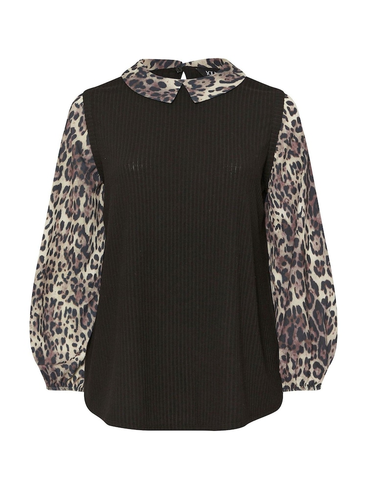 Yours Curve Black Leopard Print Brushed 2-In-1 Top - Image 5 of 5