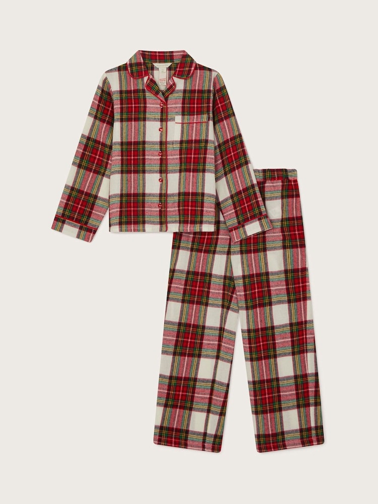 Monsoon Red 100% Cotton Tartan Print Long Pyjamas Set - Image 1 of 4 Monsoon Red 100% Cotton Tartan Print Long Pyjamas Set - Image 1 of 4