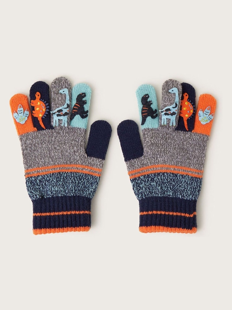 Monsoon Grey Dinosaur Knit Gloves - Image 1 of 3