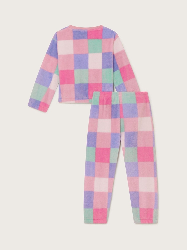 Monsoon Purple Checkerboard Fleece Sweatshirt and Joggers Set - Image 2 of 3 Monsoon Purple Checkerboard Fleece Sweatshirt and Joggers Set - Image 2 of 3