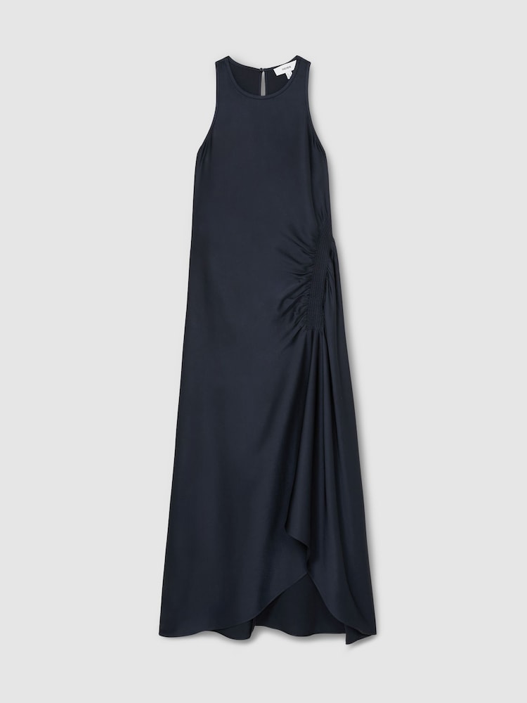Marineblau - Reiss Anessa Midi-Kleid aus Satin mit gerafftem Design - Bild 2 von 8 Marineblau - Reiss Anessa Midi-Kleid aus Satin mit gerafftem Design - Bild 2 von 8
